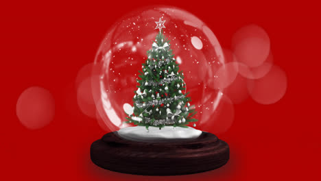Animation-of-snow-globe-on-red-background