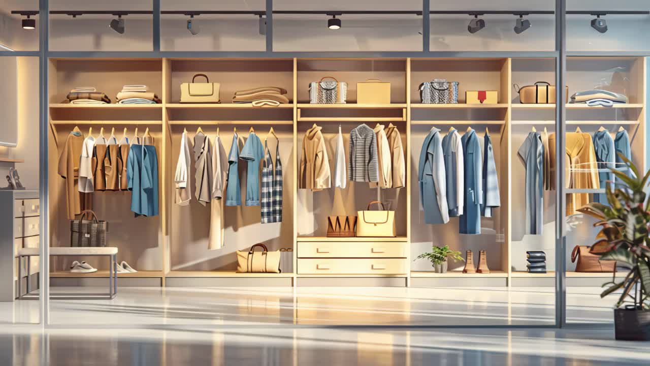 Modern Clothing Showroom with Stylish Wardrobe Display