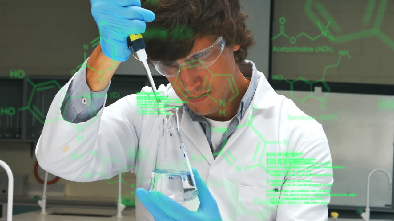 백인 남성 실험실 직원의 과학 데이터 처리 애니메이션