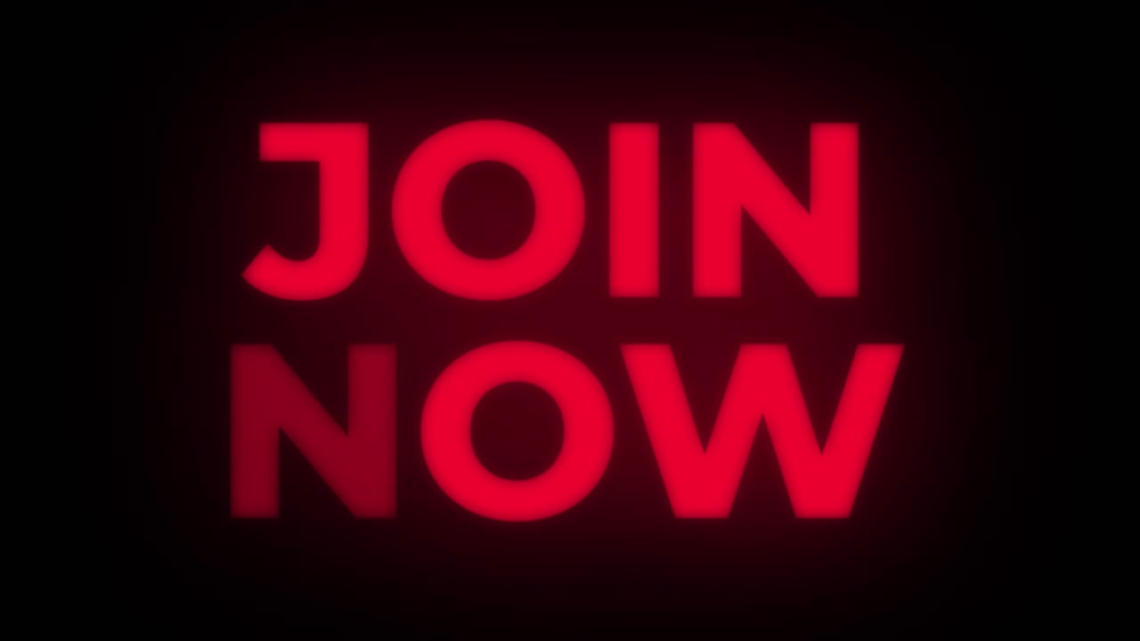 JOIN NOW - Red Neon Text on Black Background