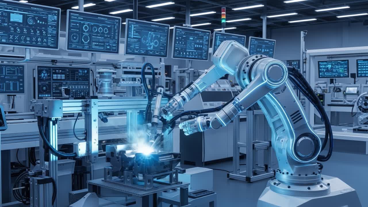 Innovative Robotics and Automation in a Modern Industrial Setting: Showcasing Advanced Robotic Manipulation and Precision Engineering in a High-Tech Facility