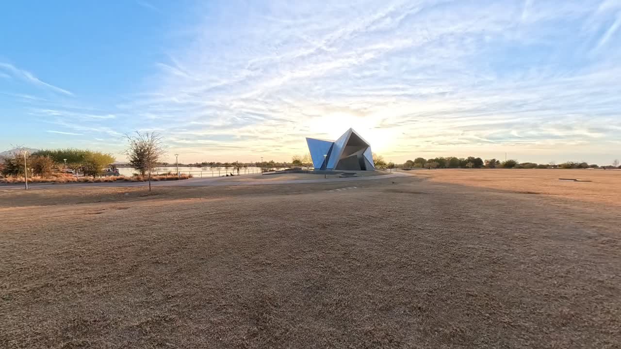 Time lapse of Gilbert Amphitheater a modern geometric shaped monument.