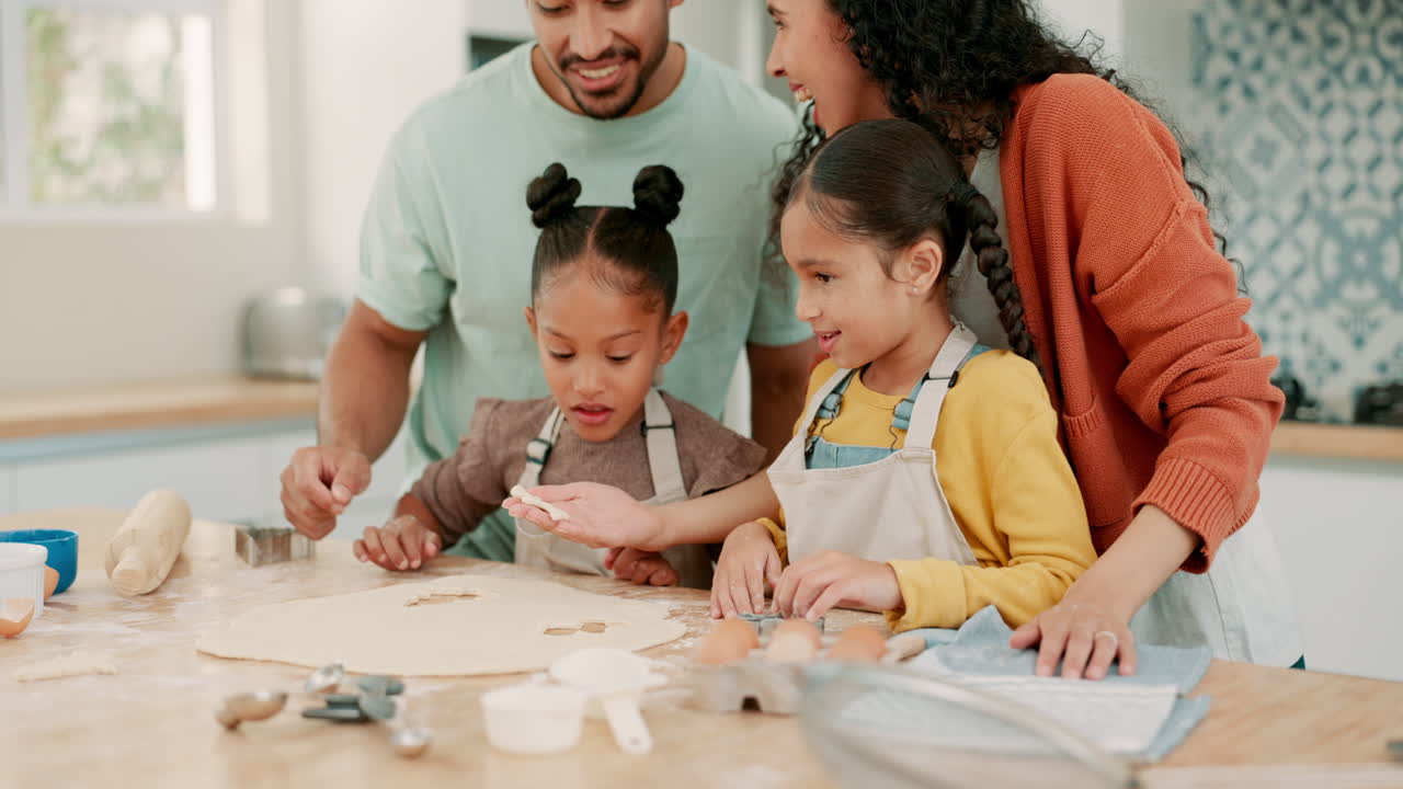 Love, happy family baking in kitchen