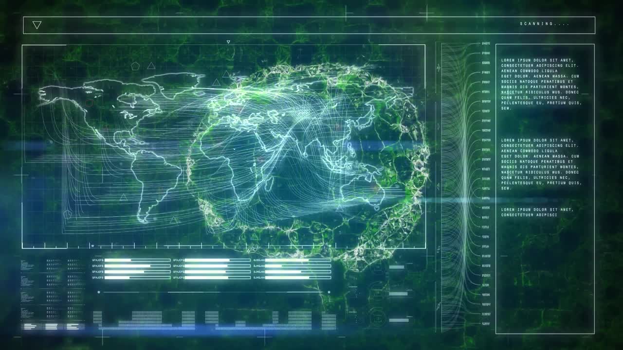 Animation of digital human brain over data processing on black background
