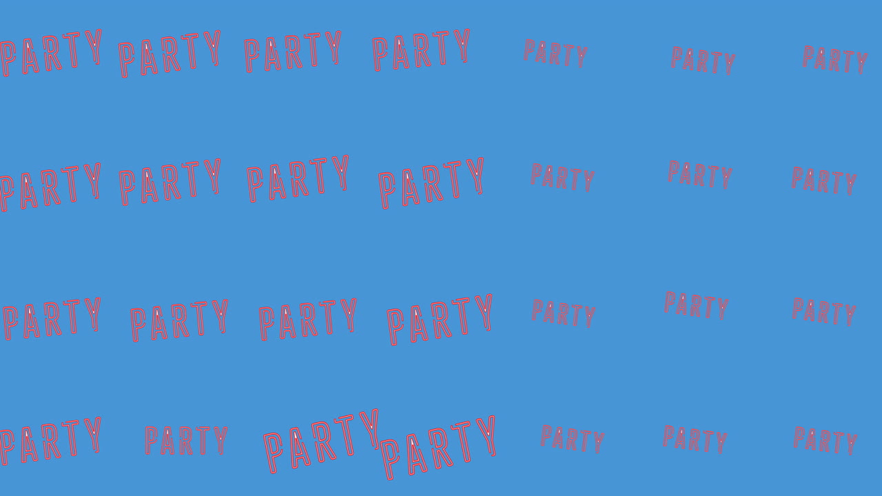 파란색 배경 위에 움직이는 파티 텍스트의 애니메이션