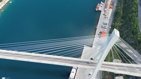 overhead birds eye view franjo tudman bridge cable-stayed bridge dubrovnik croatia drone