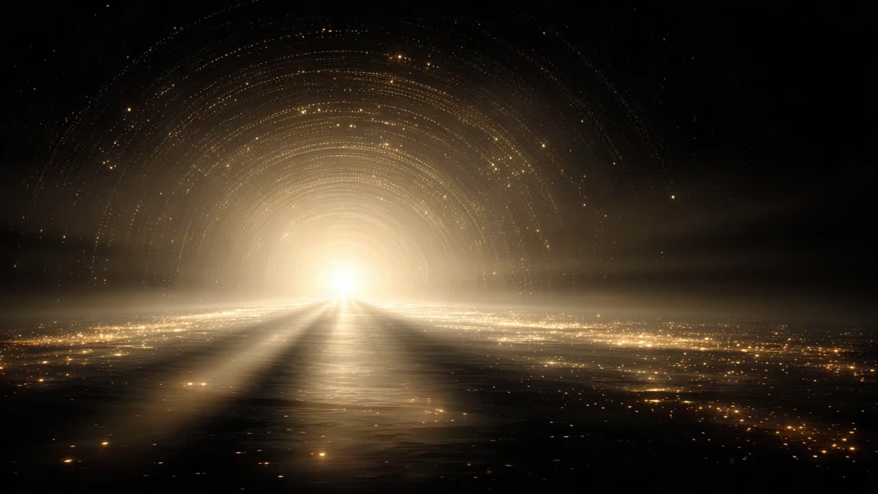 A Glowing Pathway of Light: Captivating Ethereal Scene with Radiant Glow and Cosmic Particles Leading to an Infinite Horizon