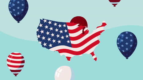 usa flag in map animation
