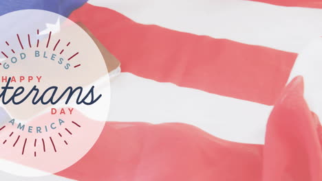 Animation of veterans day text over flag of usa