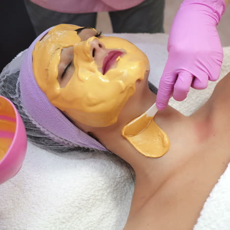 cosmetologist applying facial mask in beauty salon. skin care. beauty treatment. beautiful woman with facial mask at beauty salon.