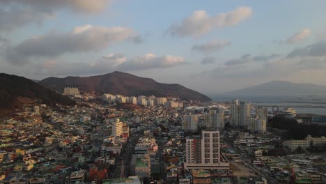 Beautiful-aerial-cityscape-of-Yeosu-city,-South-Korea