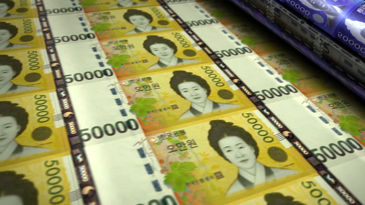 South Korea Won money banknotes printing seamless loop