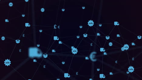 animation of digital interface and network connections with financial and online shopping blue icons