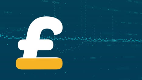 animation of british pound sign filling up with yellow and financial data processing