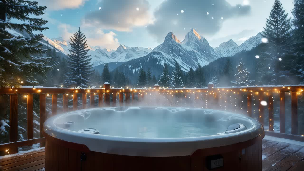 해가 뜨고 해가 지는 동안 눈 인 산의 경치 좋은 핫 풍경