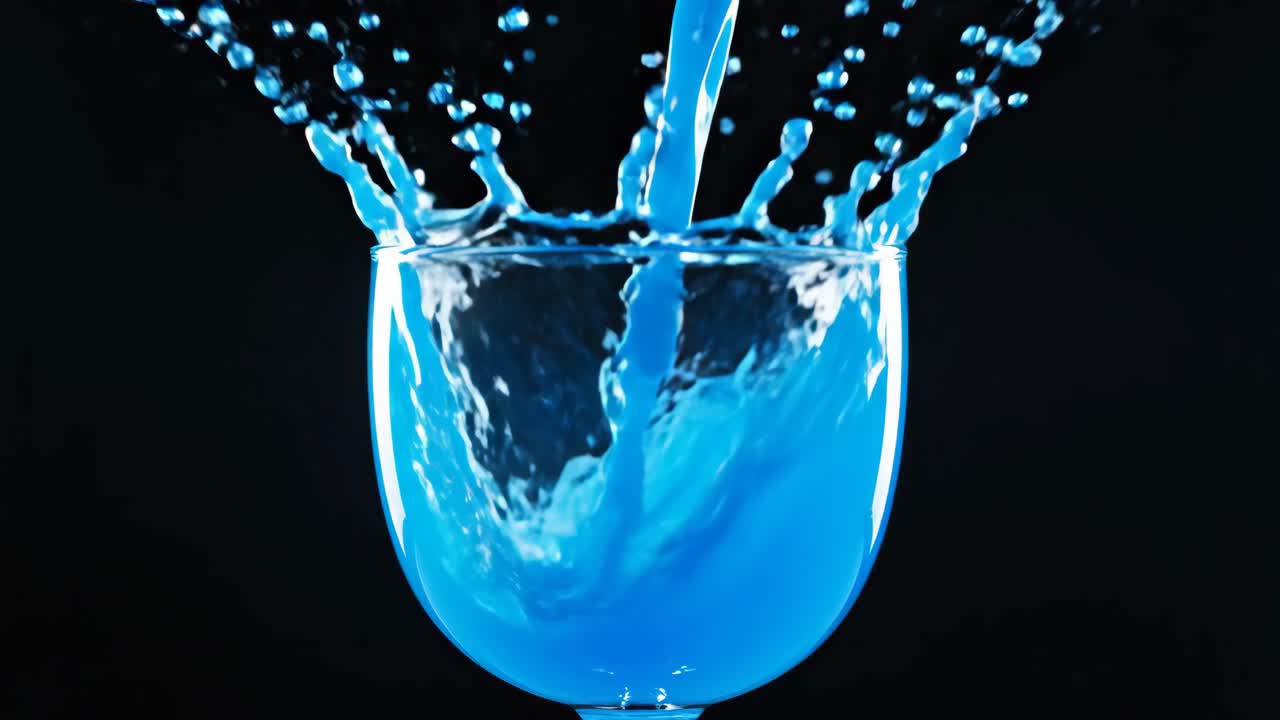 Blue Liquid Splash in Glass