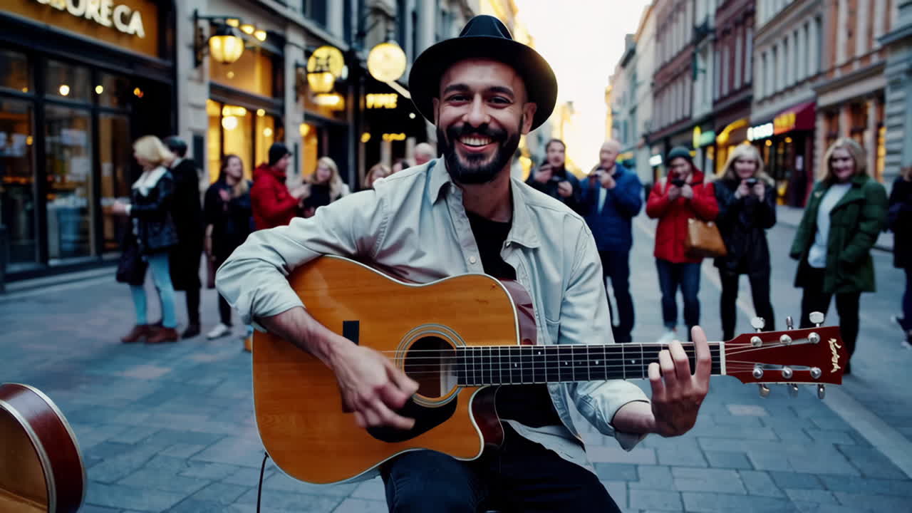 Street Musician Performing in a City