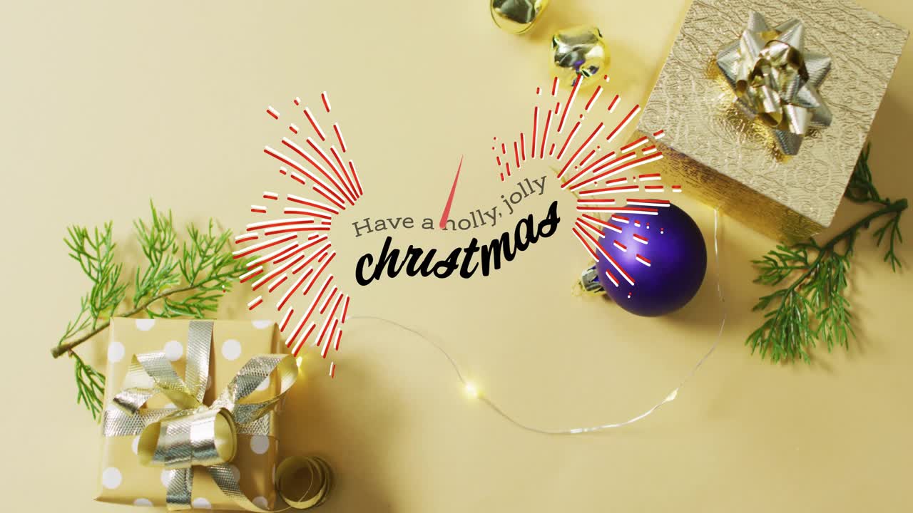 Animazione del testo "have a holly jolly christmas" su decorazioni natalizie