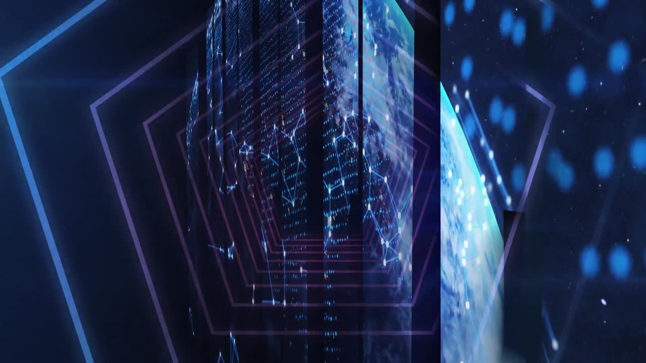 animación de formas y puntos en movimiento sobre fondo negro