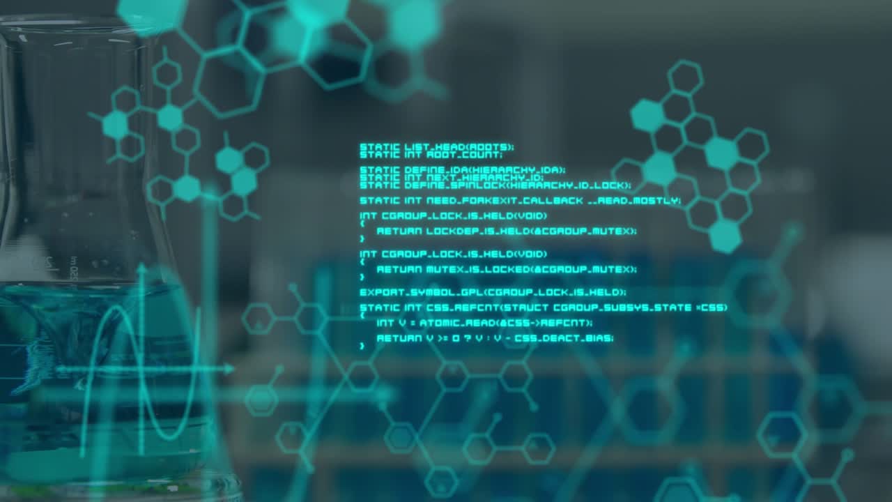 Animation of molecules and data processing over empty lab