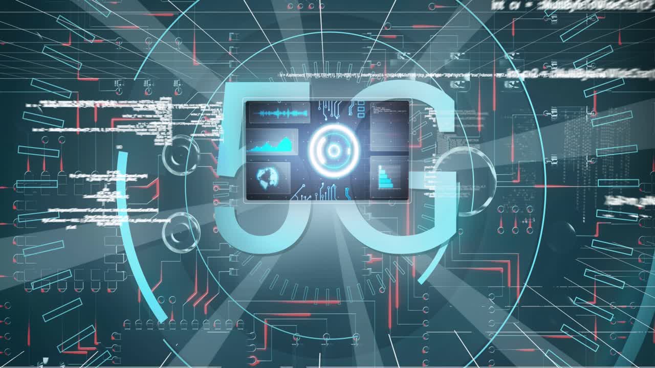 Animation of data processing and 5g over digital space