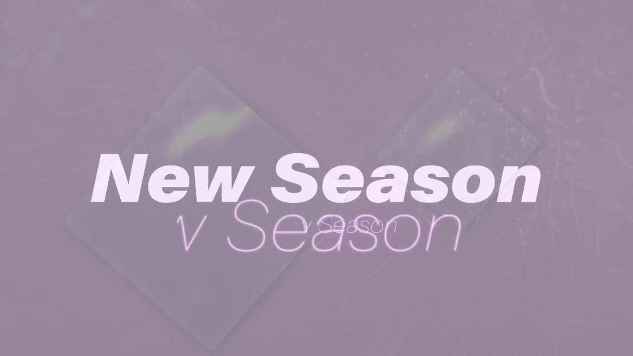 カラフルな背景に「NEW SEASON」の文字のアニメーション。