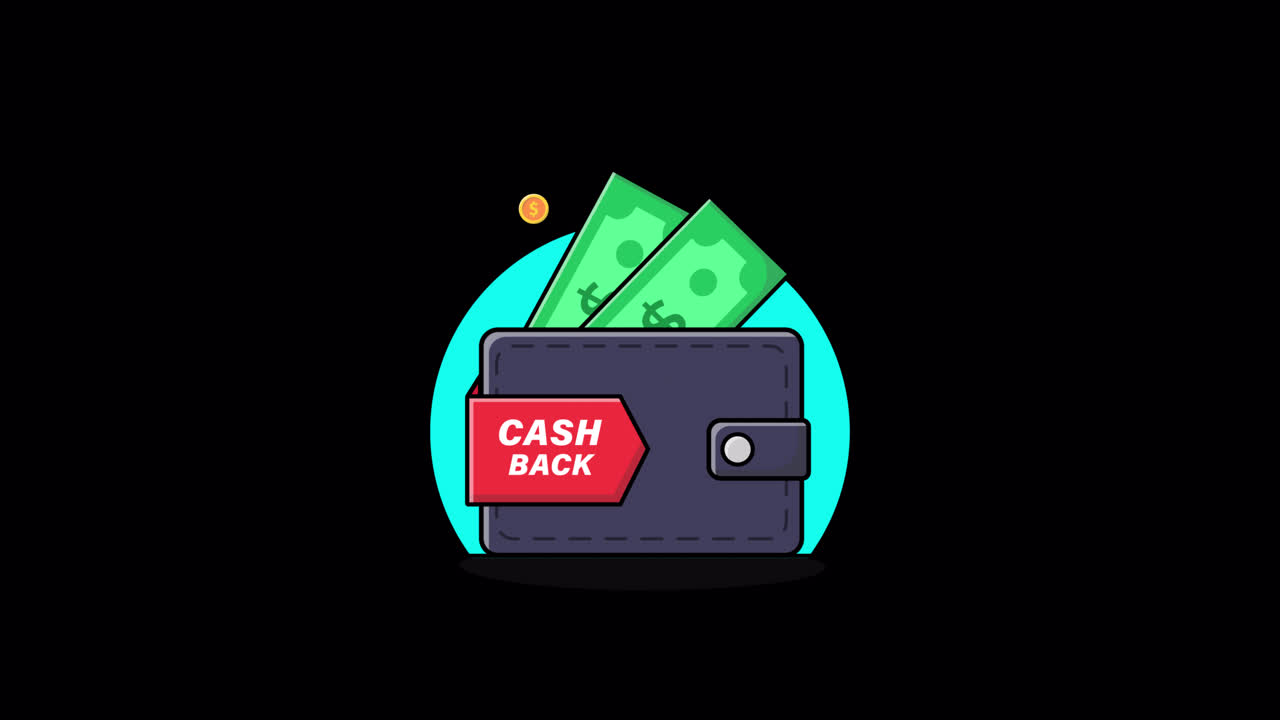 Animert lommebok med cashback og pengeillustrasjon