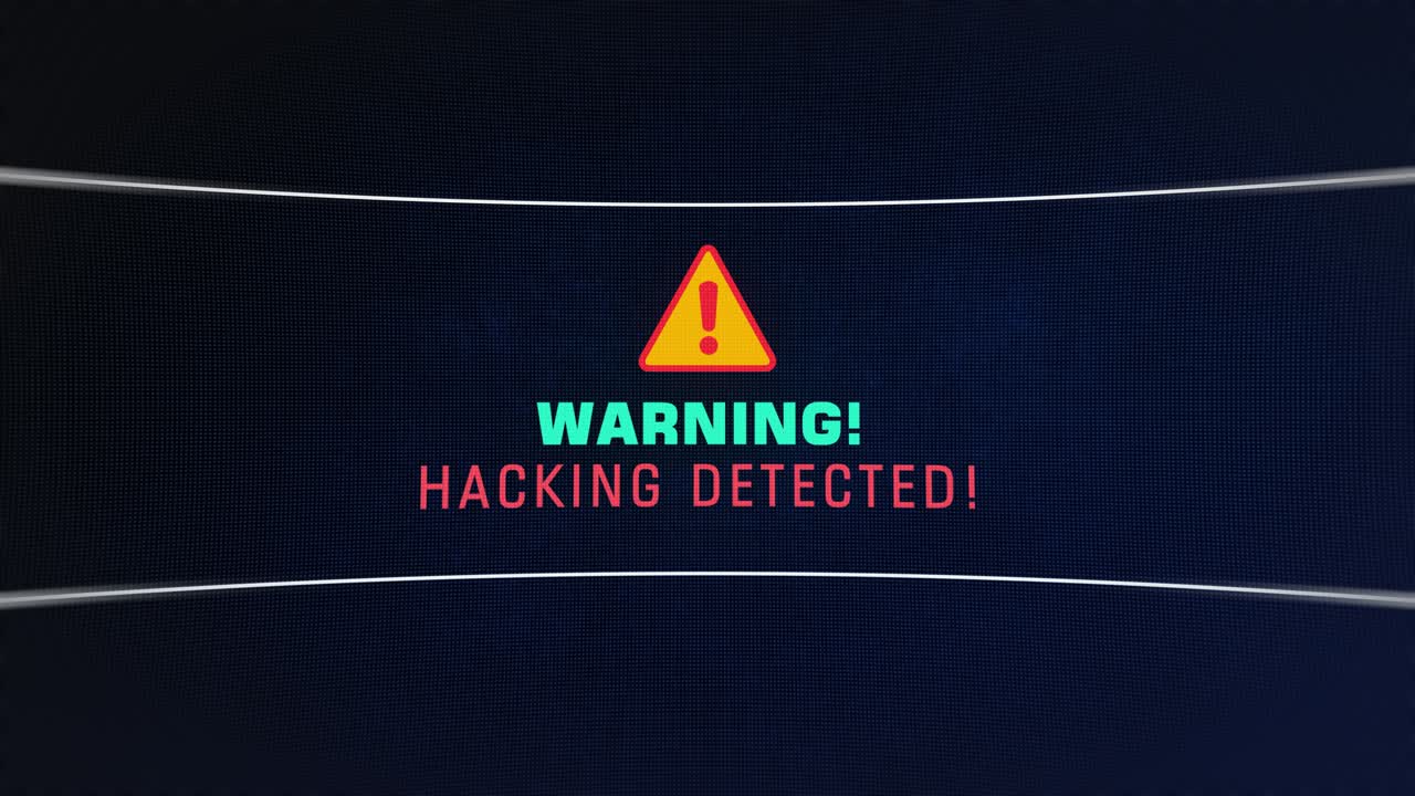 hacking detected warning notification. computer hacker warning error