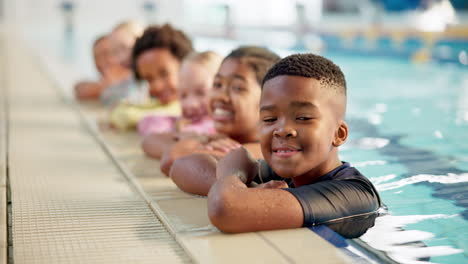 group of diverse children enjoying a swimming pool