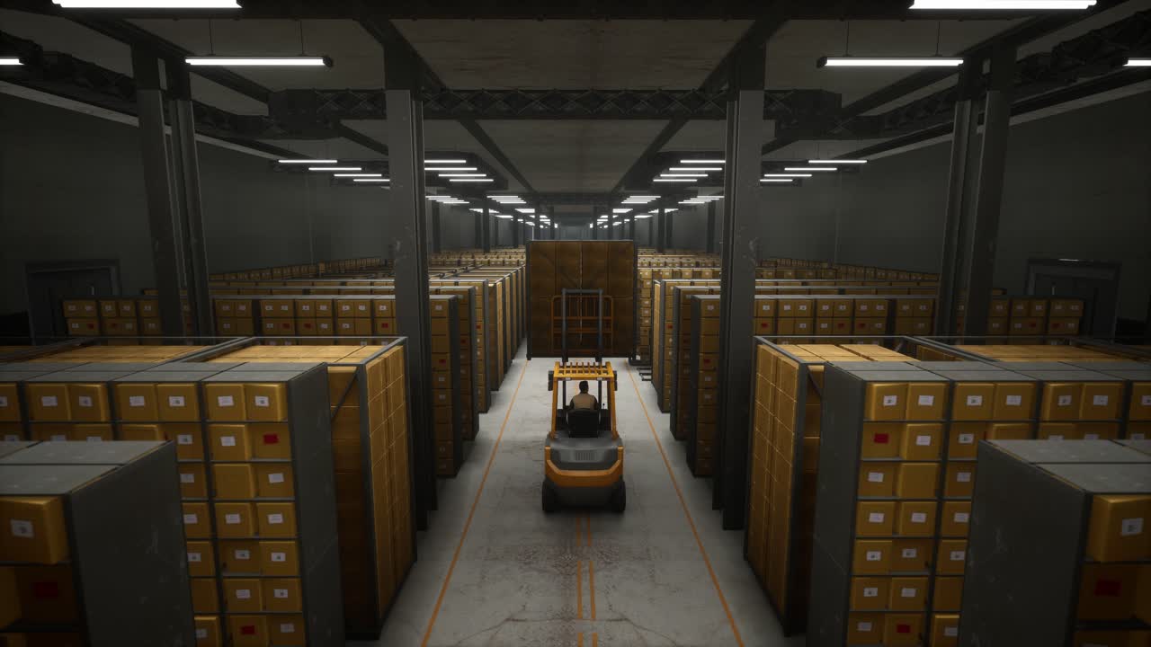 Workers Drive Forklifts And Move Products To Be Stored In Warehouses