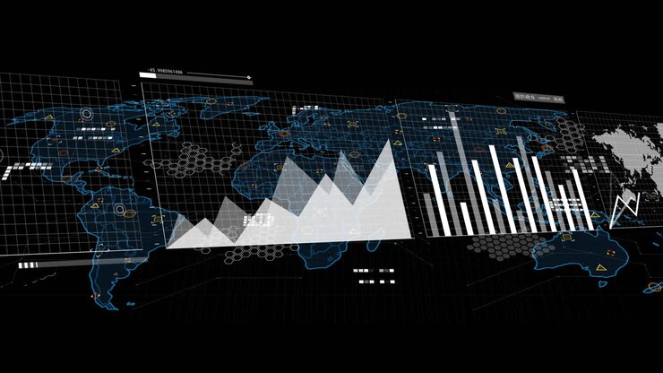 Animation of financial data processing over world map