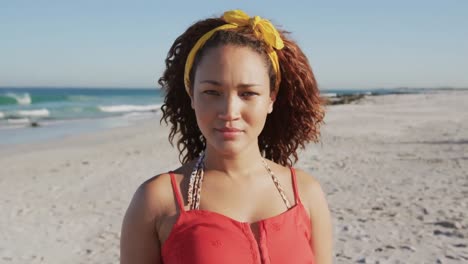 Video-of-do-it-for-them-over-biracial-woman-on-beach