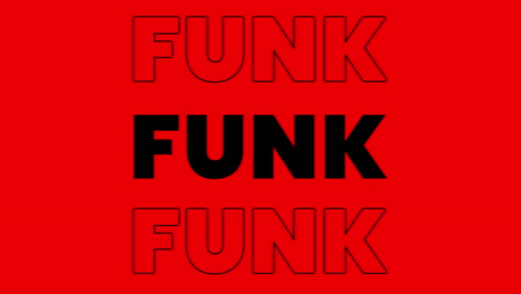 animación de la palabra funk en blanco y negro, en fondo alternado de blanco, negro, rojo y azul