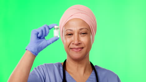 Green-screen,-doctor-and-Muslim-woman-with-bottle