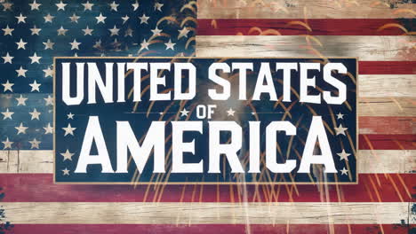 distressed american flag with united states of america text and fireworks