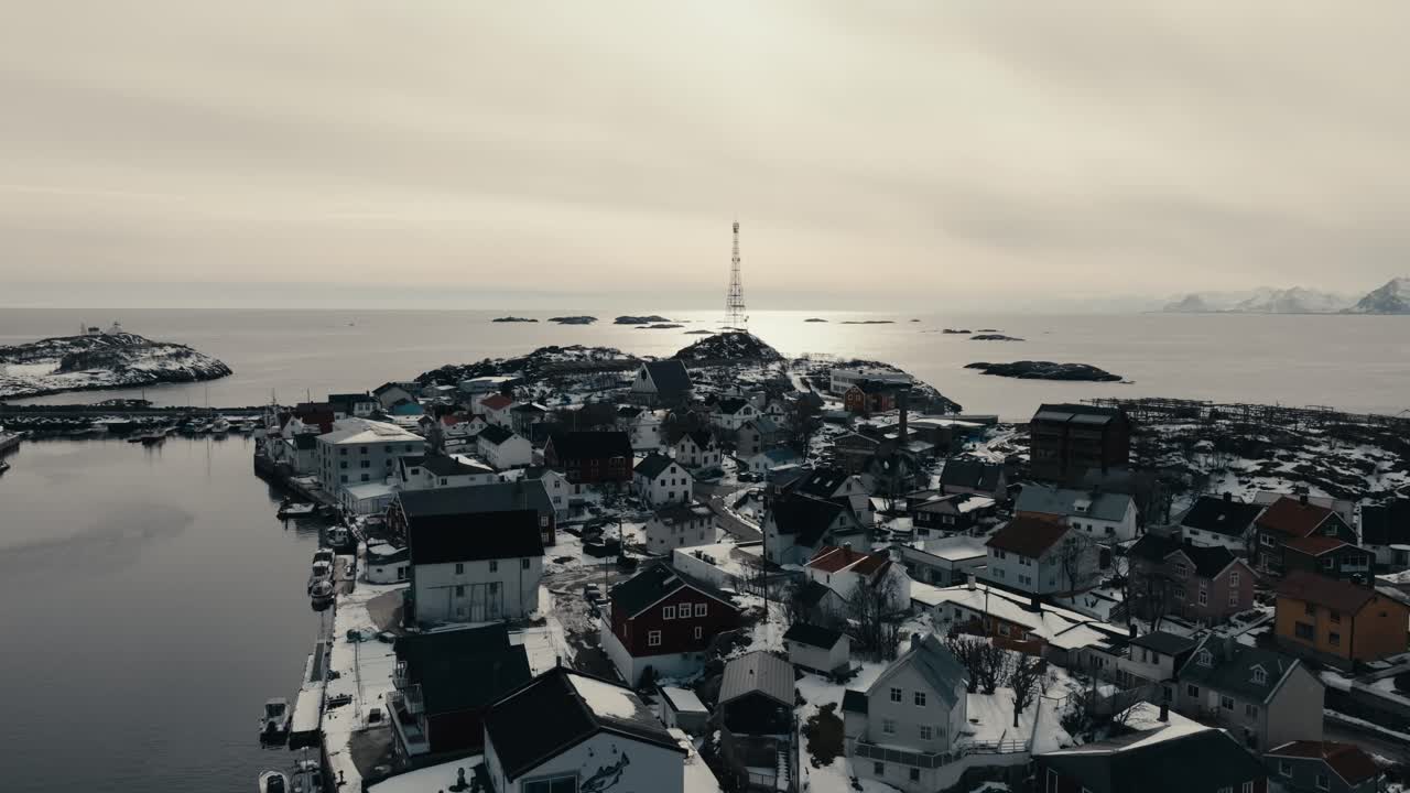 Norwegian Fishing Village Of Henningsvaer In Nordland, Norway. Aerial Drone Shot