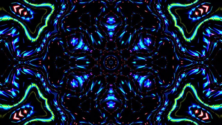 shining bright lines set wave motion, colorful, on black background
