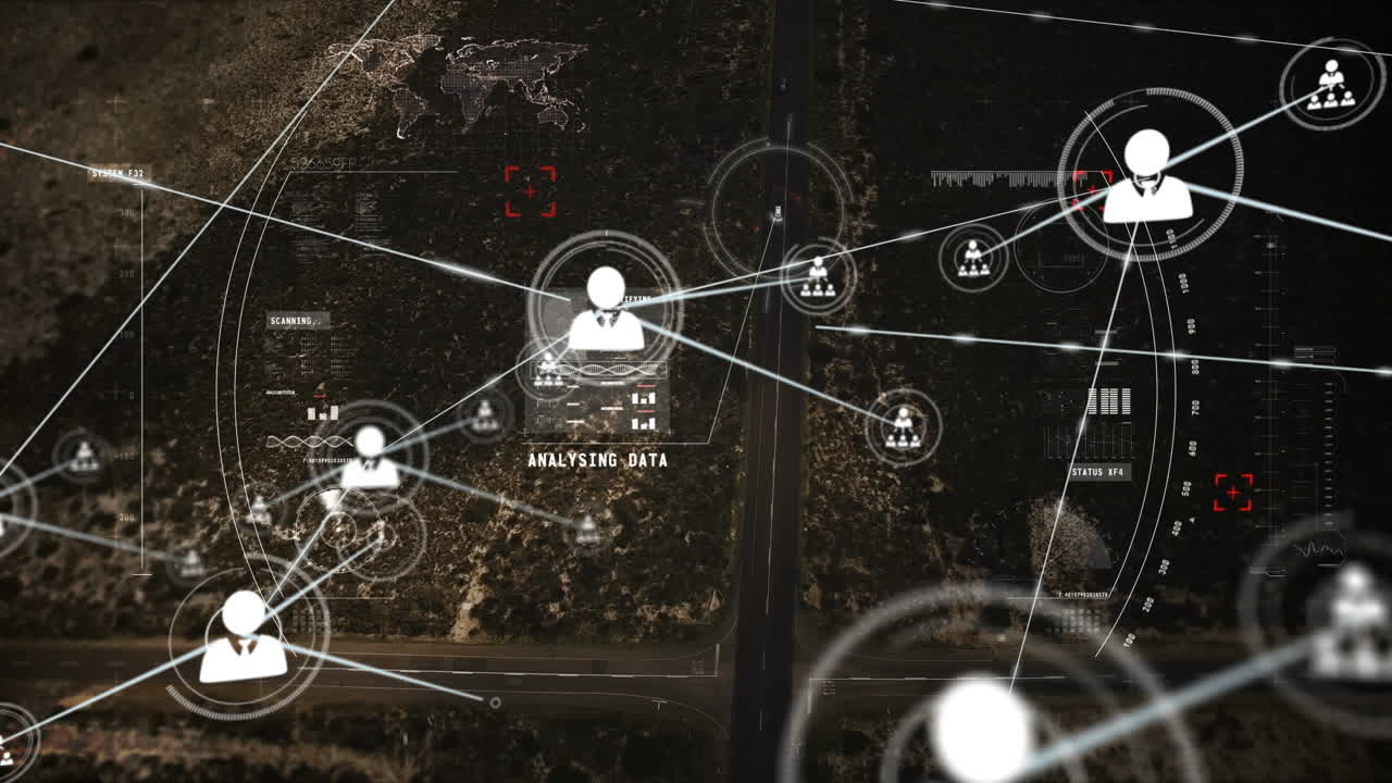 animación de la red de conexiones con iconos sobre el paisaje urbano