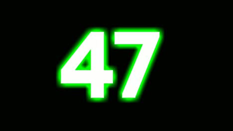 neon number 47 forty seven sign symbol modern animation motion graphics flicking on black background,green color glowing and shining for video elements