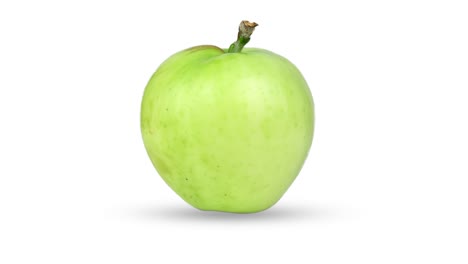 manzana verde fresca animada sobre un fondo blanco. bucle sin costuras de comida 3d realista. arte de diseño de movimiento mínimo con fruta
