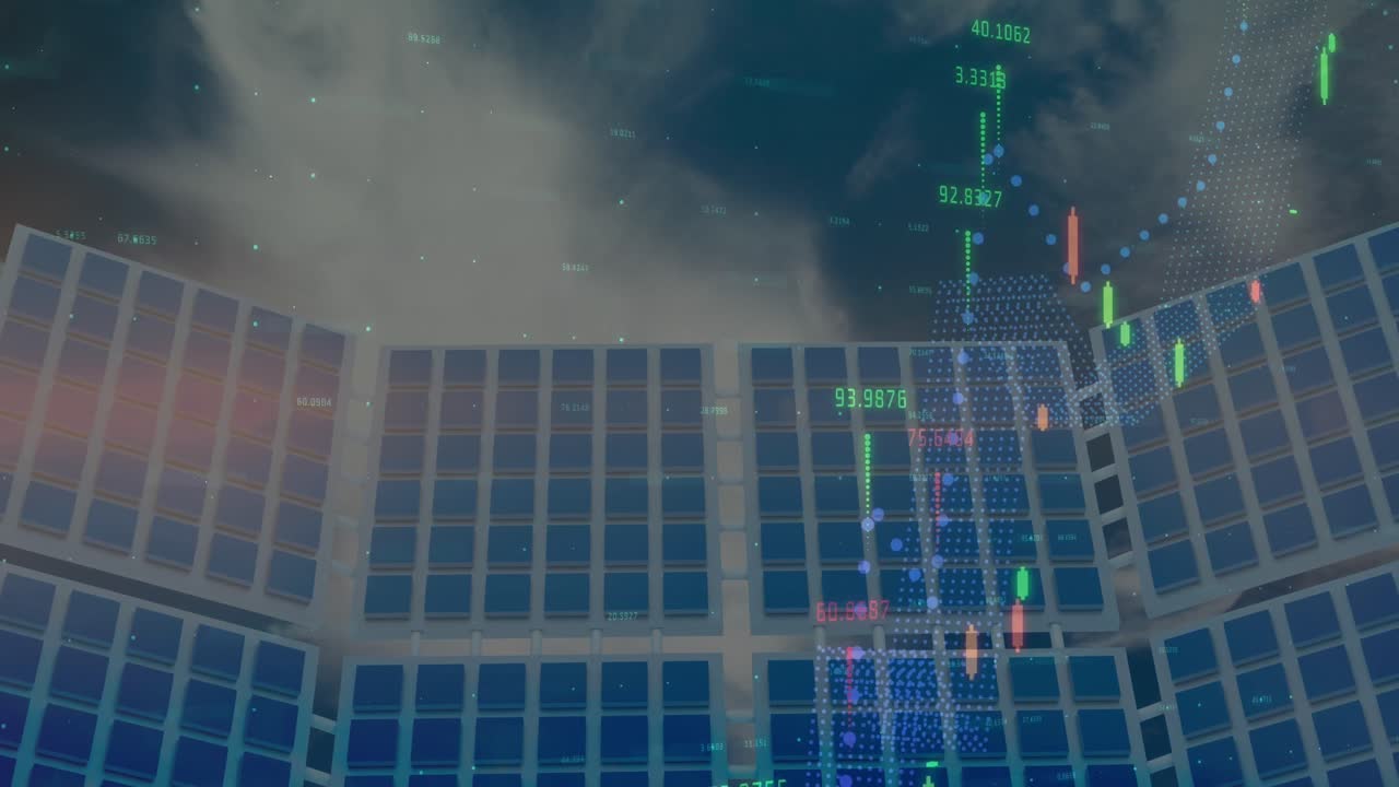 태양 전지 패널을 이용한 금융 데이터 처리 애니메이션