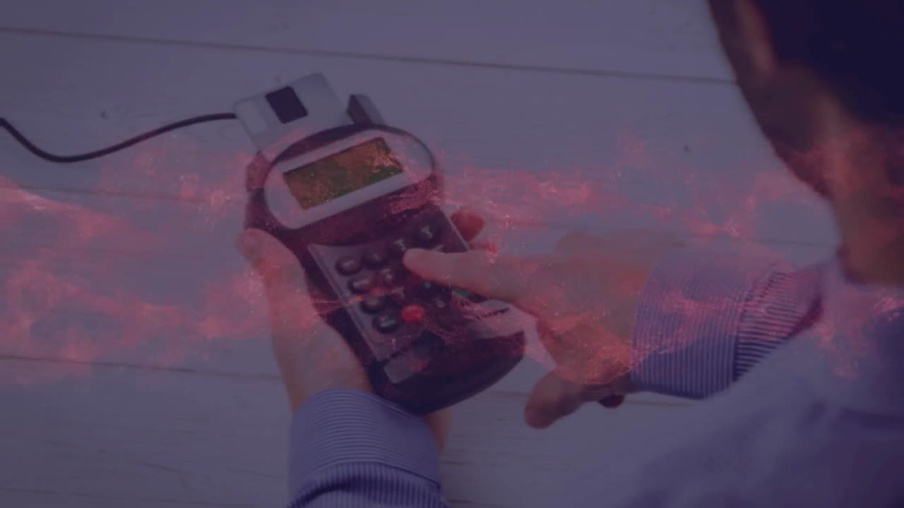 animación de humo rojo sobre el terminal de pago
