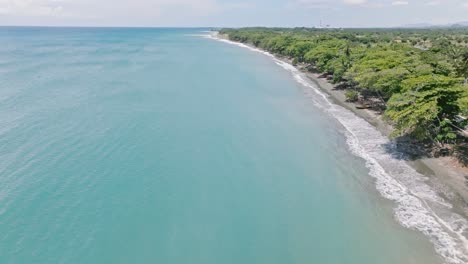 scenic seascape of palenque beach in san cristobal, dominican republic - aerial drone shot