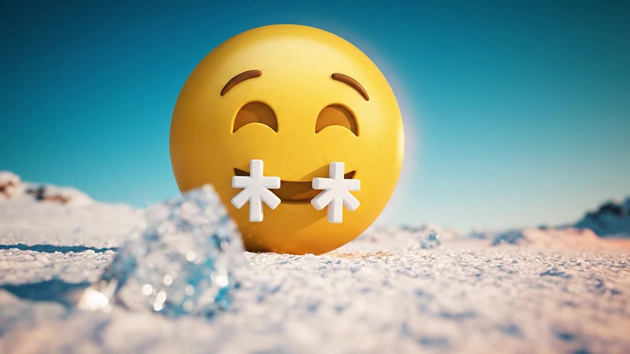 En fascinerande resa genom is, kristallklar skönhet och glädjefyllda känslor när en glad emoji välkomnar dig till ett vinterland av frusen fantasi.