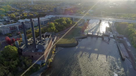 Aerial-Overview-Of-Mississippi-River-Interstate-I-35W-With-Lensflare