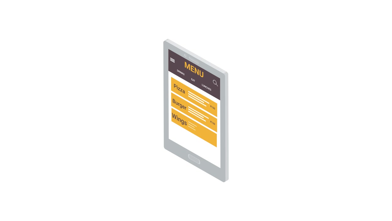 Isometric Animation of a Digital Food Menu on a Tablet