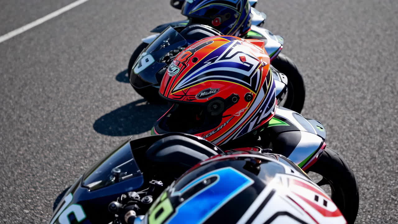 Row of Kid's Motorbikes Ready for Racing