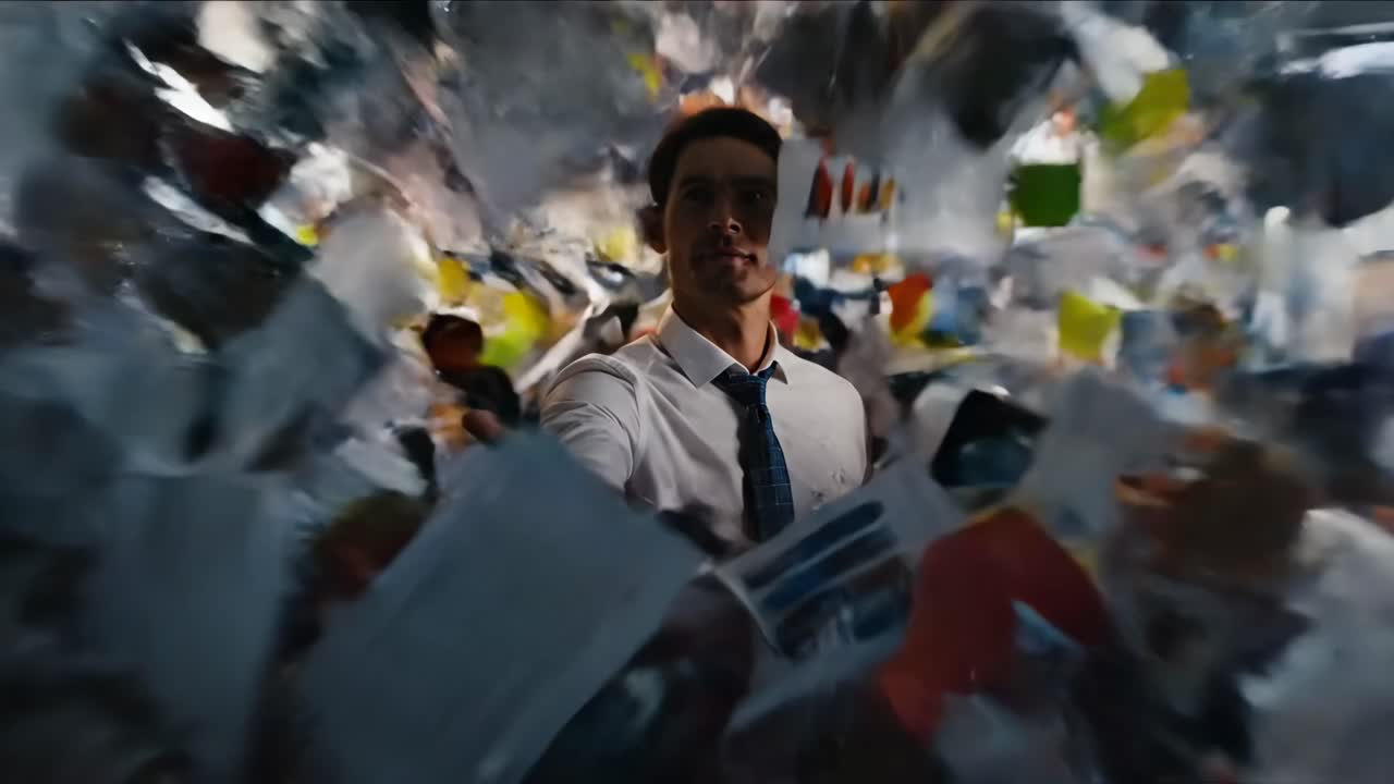 Businessman in office throwing papers