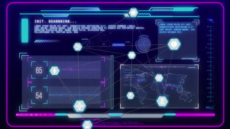 animation of digital data processing over ai icons and connections