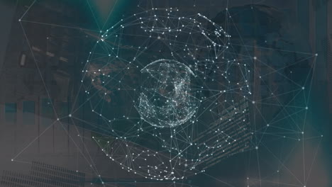 animation of data processing, globe and network of connections